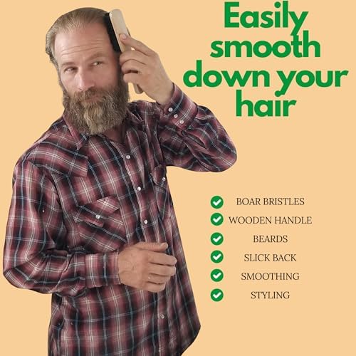 GranNaturals Soft Mens Boar Bristle Hair Brush - Natural Wooden Club Style Wave Hair Brush for Men - Styling Beard Hairbrush for Fine, Thin or Thick Hair - Image 3
