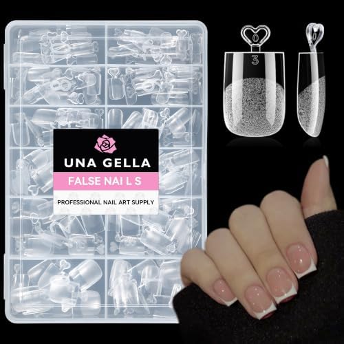 UNA GELLA Extra Short Sharp Square Nail Tips 216Pcs, 12 Sizes Pre-buffed Soft Gel Nail Tips Sharp Square Half Matte Full Cover Clear Fake Nails Extensions for DIY & Salon Manicure Clear Press on Nails by UNAGELLA