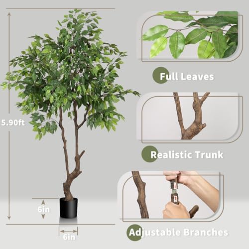 Artificial Ficus Tree 6ft(72in) Faux Floor Potted Tree for Indoor Decor - Image 5