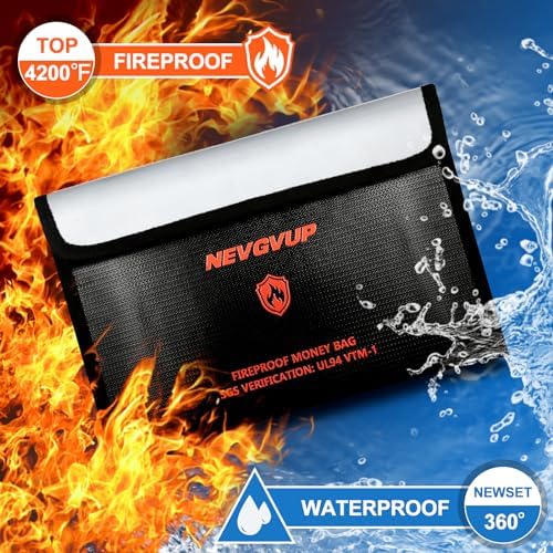4200°F Fireproof Money Bag - Upgraded Heat Insulated, 9.8 x 6.5" Small Fireproof Document Bags with Waterproof Zipper, fire Water Proof Safe Pouch Set for Valuables, Fireproof Edging, Fire Bag 2packs - Image 2