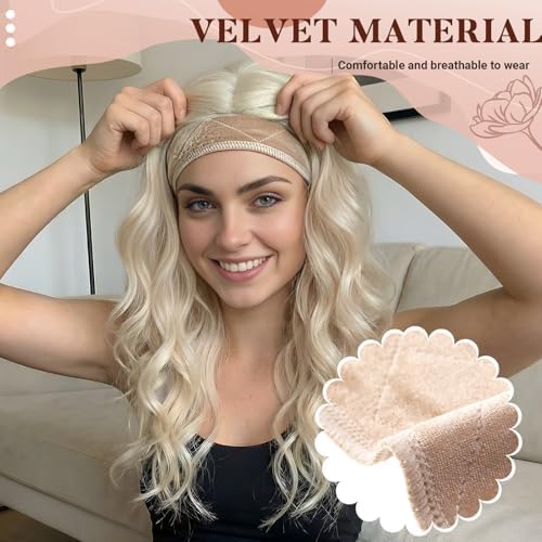 EBOOT 2 Pack Velvet Wig Band Adjustable No Slip Wig Grip, Nude and Beige - Image 3