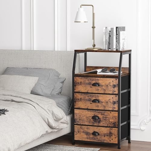 Furnulem Tall Night Stand, Bedside Table for Bedroom, Small Fabric Dresser - Image 2