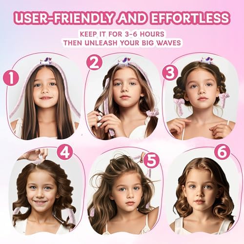 Girls Heatless Curls Overnight, Kids Unicorn Hair Rollers with Hair Clips, Hair Accessories for Little Girls & Teenage & Sister, Birthday Gifts Trendy Stuff - Pink - Image 3
