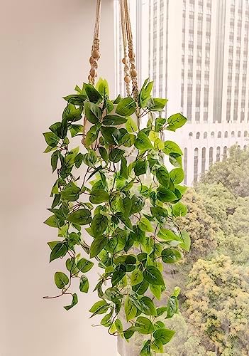 Comtelek Fake Hanging Plants with Lights Artificial Plants for Home Decor Macrame Plant Hanger with Fake Vines Faux Hanging Planter for Wall Ceiling Bedroom Bathroom Kitchen Office Boho Decor Indoor - Image 6