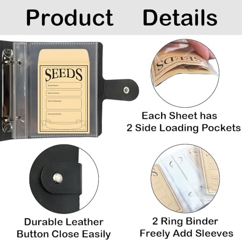 Seed Storage Organizer Binder, Seed Packet Organizer with 50 Clear Pockets - Image 3