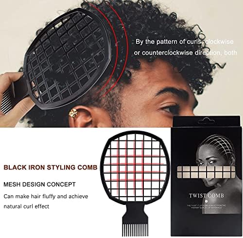Magic Curl Sponge Set for Barber Hair Styling: Afro Twist Hair Brush, Metal Pick Comb, and Styling Combs (Black-A) - Image 5