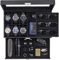 ProCase Mens Jewelry Box,6 Slot Watch Box & 3 Slot Sunglass Holder-AllBlack by ProCase