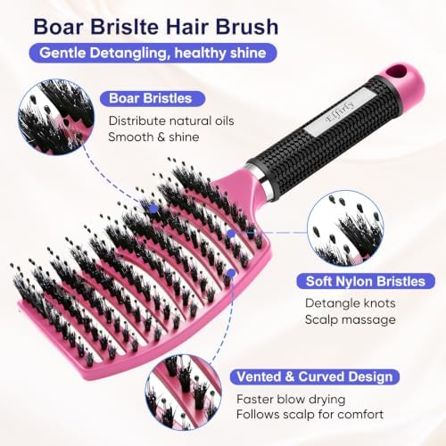 Boar Bristle Hair Brush, Detangler for Women Men, Wet & Dry Hair - Image 2