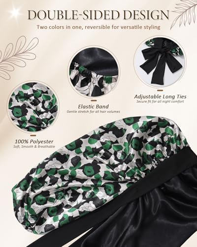 AWAYTR Long Satin Bonnet for Sleeping, Women Two-Tone Reversible Sleep Cap - Image 2