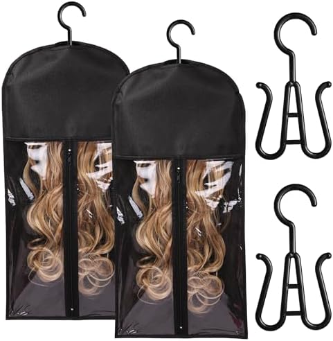 2PCS Hair Extension Holder Wig Stand & Organizer - Hanger & Bag for Multiple Wigs (Black) by AIHOPESTO