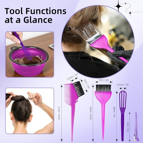 ROOHUA 12 Pcs Hair Dye Kit with Brush, Reusable Home Salon Color Hair Tools - Image 4