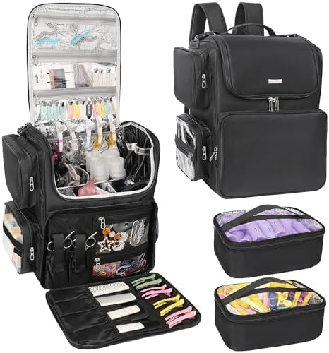 Relavel Hair Tools Travel Bag Hair Stylist Backpack Hairdresser Cosmetology Bag, Heat Insulation Full Layer for Curling Iron, Hair Straightener, Travel Accessories Train Case Barber Organizer, Black by Relavel