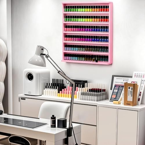 Wood Nail Polish Rack, 6 Tiers Nail Polish Storage & Display Shelf (Pink) - Image 2