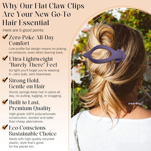 AWAYTR 6Pcs French Flat Hair Clips, Lay Flat Claw Clip for Women - Image 3