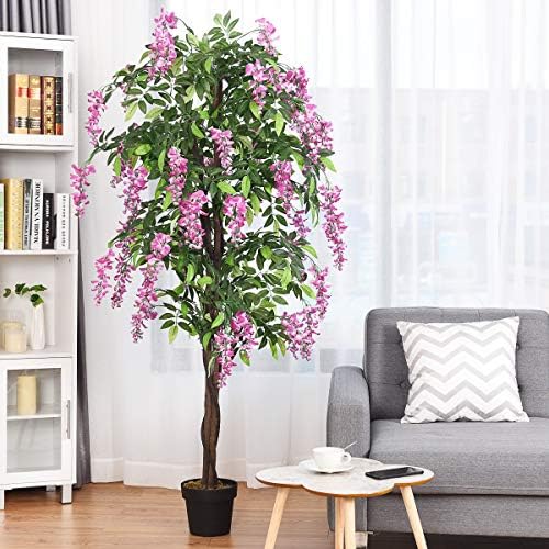 Goplus 6FT Ficus Artificial Tree, Fake Wisteria Tree in Nursery Pot, Greenery Faux Floor Plant, Tall Artificial Plants for Indoor Outdoor Bedroom Living Room Decor - Image 2