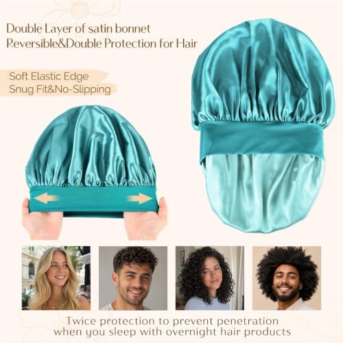YANIBEST Soft Satin Bonnet for Men Women, Sleep Cap to Maintain Moisture - Image 3
