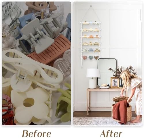 SNOWSTAR Macrame Hair Claw Clip Organizer,White Hanging Hair Clip Holder and Storage for Women Girls,Claw Clip Hanger Home Decor for Wall,Door,Closet - Image 4
