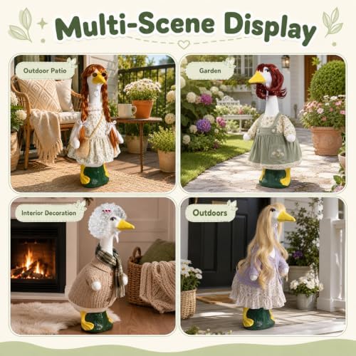4Pcs Porch Goose Wigs Set Porch Goose Outfits Accessories for Outdoor Statue Accessories Garden Patio Yard Goosey Decoration (4PCS Wigs with False Lashes) - Image 2