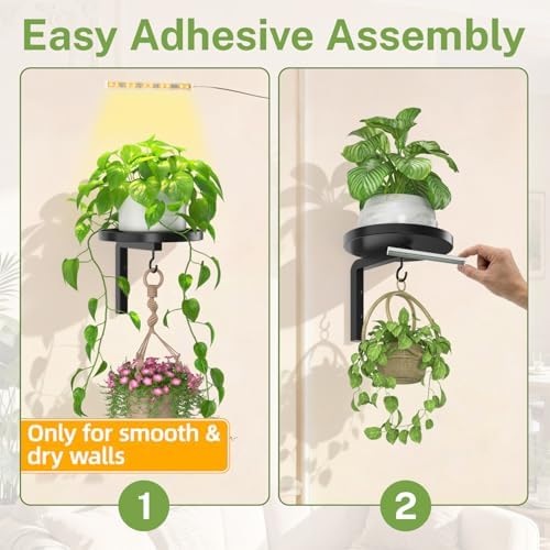 Plant Wall Hanger with Grow Lights Set of 2 for Indoor, Black - Image 6