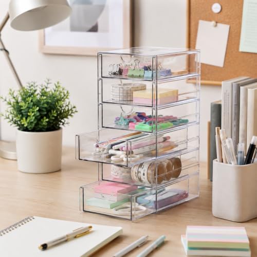 Clear Drawer Organizer, Transparent Plastic Storage Drawers, Hair Accessaries Organizer Case Display Stand, Acrylic Organizers for Organizing Eyeglass, Hair Ties, Accessories (Large - 6-Drawer) - Image 5