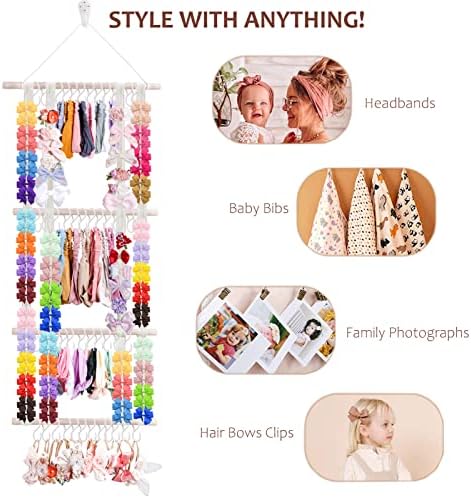 cherrboll Hair Bows Holder Headband Organizer for Girls, Hair Clips Hanger Storage with Hooks, Wall Hanging Decor for Nursery Room - Image 6