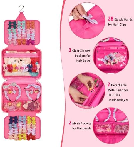 Hair Accessories Storage Bag for Baby Girls, Bow Organizer Holder with Hook - Image 3