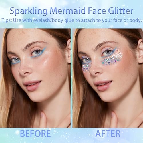 Gofriipai 2 Pcs Starfish Hair Clip with Face Glitter Body Glitter, Mermaid Hair Clips Accessories for Women and Girls, 2 in 1 Accessory Sets for Mermaid Halloween Beach Costume - Image 6
