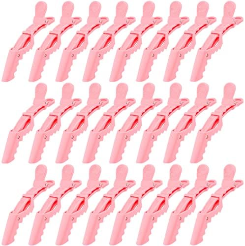 Ondder 24 Pack Large Alligator Clips for Hair Sectioning, Coloring, Cutting - Pink Pro Salon Barber Hair Styling Accessories for Women and Men by Ondder