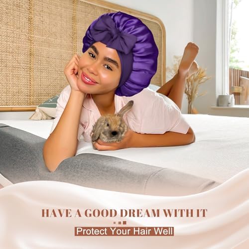 CHLINS Double Layer Satin Bonnet for Sleeping, Hair Bonnet for Curly Hair - Image 6