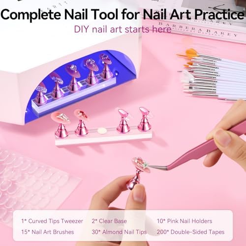 Makartt Nail Art Tools: Complete Press on Nails Design Kit with Nail Tips Almond 30pcs, Liner Brushes, Stronger Magnetic Stand, Solid Base, Pre-Cut Adhesive Tabs for Beginners Home & Salon DIY Use - Image 2
