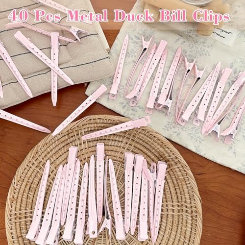 40 PCS 3.5 Inch Pink Duck Billed Clips,Metal Alligator Curl Hair Clips with Holes for Styling, Coloring, Thick Hair Rollers, Salon Use,Alligator Clips for Women for Thick Hair & Thin Hair,Pink - Image 3
