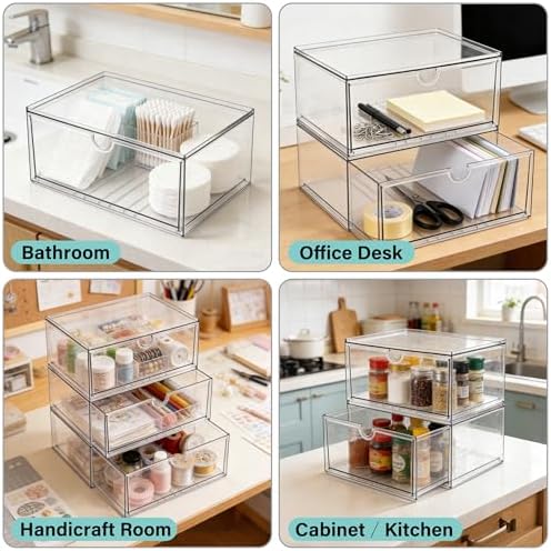 Prsildan Acrylic Makeup Organizer, 2 Pack Stackable Clear Storage Drawers for Baby Bottles Desk Organizers with 2 Drawers for Countertop Vanity Nursery Modular System for Cosmetics Jewelry - Image 4
