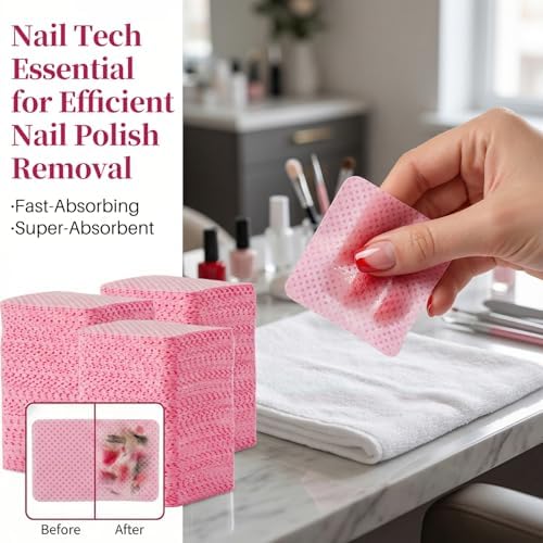 MAQIHAN 1200 Lint Free Nail Wipes - Pink Acetone Nail Polish Remover Wipes Lint Free Nail Wipes Pads Gel Nails No Lint Nail Glue Wipes Eyelash Extensions Toallitas Para Uñas Sin Pelusa Nail Supplies - Image 5