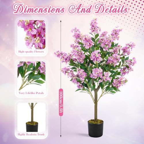 Thiccywoov 1 Pack 3.3 ft Artificial Purple Crape Myrtle Tree Plant - Image 2