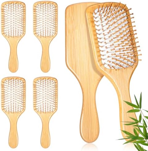 6-Pack Natural Bamboo Hair Brushes for Scalp Massage & Detangling, Anti-Static Wooden Paddle Brush with Ergonomic Handle and Bamboo Bristles, DIY Engraving Gifts(9.65'' X 3.35'', White) by Unknown