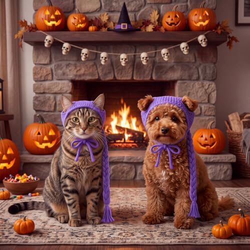 Thiccywoov 2 Pcs Costume Pet Wigs for Dogs Cats, Hats Purple - Image 4