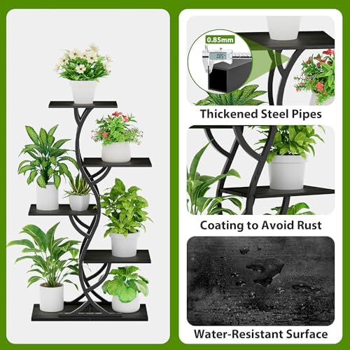 Plant Stand Indoor with Grow Lights - 5 Tiered Corner Plant Shelves (Black) - Image 6