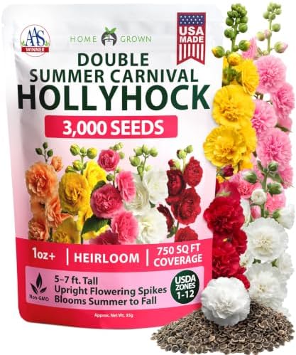 HOME GROWN Hollyhock Summer Carnival Mix 3000 Flower Seeds Alcea rosea by HOMEGROWN