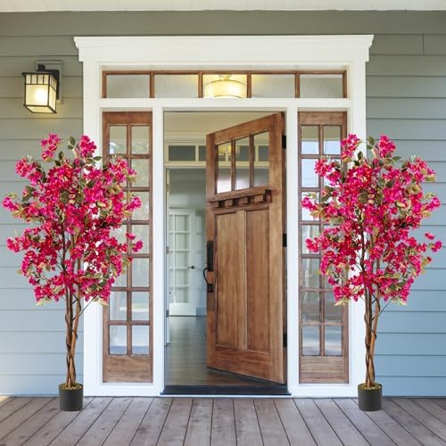 Goplus 6 FT Bougainvillea Artificial Tree, 2 Pack Faux Flower Tree in Pot with 910 Flowers, 105 Leaves, Real Wood Trunk, Tall Fake Floor Plant, Artificial Plants for Indoor Bedroom Living Room Decor - Image 2