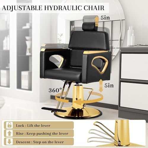 Barber Salon Chair for Hair Stylist, all Purpose Salon Chair Black & Gold - Image 5