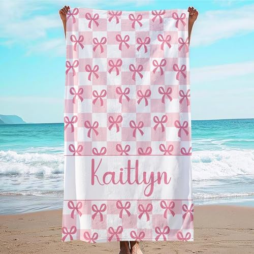 JML Personalized Beach Towel with Name, Custom Beach Towel with Text, Customized Bow Microfiber Pool Towel, Quick Dry & Absorbent Swim Towel for Adult,Anniversary, Birthday, Summer Holiday,Vacation by JML