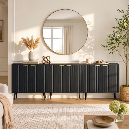 Vrullu Modern Storage Cabinet, Black Sideboard and Buffet Storage, Wood Accent Cabinet for Living Room, Hallway, Entryway, Dining Room (3, Black+Gold) - Image 3