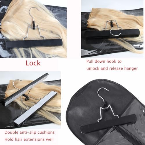 Hair Extensions Holder, Black Wig Storage Bag with Hanger, 23.6 Inch - Image 3