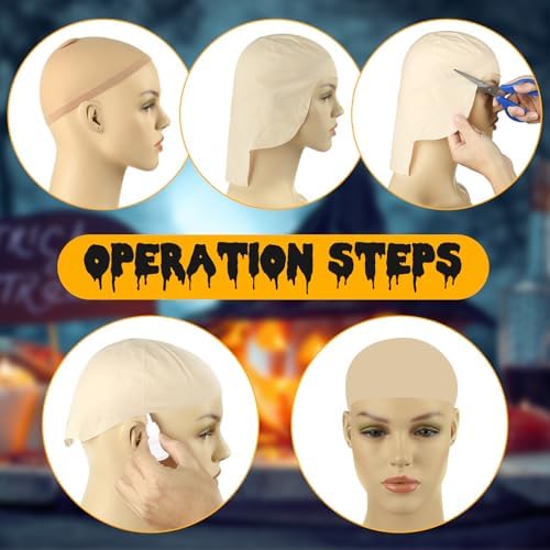 NACHLYNN 2/4/6/ Pcs Halloween Bald Cap for Adult Makeup Latex Bald Caps Nylon Bald Wig Cap Costume for Halloween Party Men - Image 3