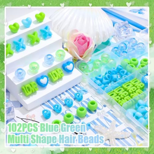NAISKA 102PCS Green Blue Hair Beads for Braids Box Braids Jewelry Loc Beads - Image 2