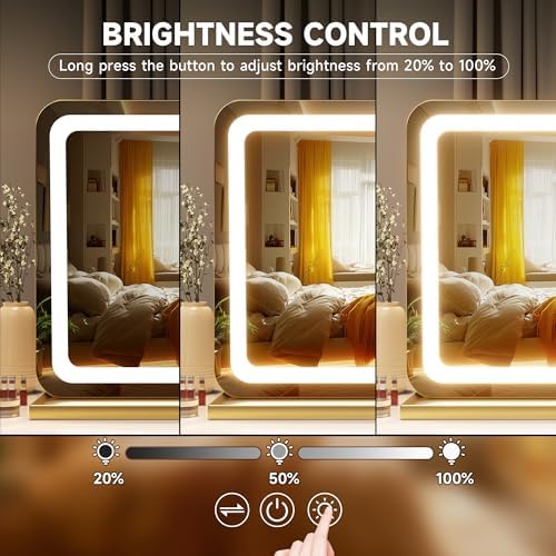 Hasipu Vanity Mirror with Lights, 31.5" x 20" LED Makeup Mirror, Lighted Makeup Mirror with Dimmable 3 Modes, Touch Screen Control Vanity Mirror Round Gold - Image 4