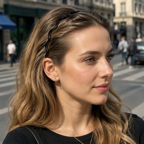 7 Pcs Headbands for Women Girls, Non Slip Cute Pearl Floral Padded Vintage Wide Fashion Multi-style Headbands for Girls (Black S) - Image 5