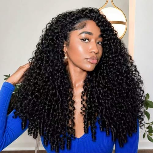 Half Wig Burmese Curly Human Hair 28 Inch Wear Go Glueless Wigs #1B by BellarayineHair