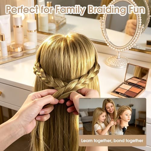 Mannequin Head with 80% Real Hair, 26" Styling Training Head Cosmetology Mannequin Head, Practice Training Doll Head with Clamp Holder and Tools (Tea Brown) - Image 3