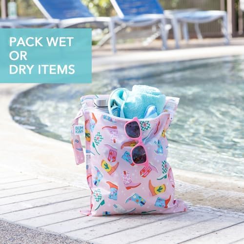 Bumkins Waterproof Wet Bag for Baby, Travel, Swim Suit, Cloth Diapers, Pump Parts, Pool, Beach, Gym Clothes, Toiletry, Hook to Stroller, Daycare, Zipper Reusable Wetdry Packing Pouch, Cowgirl Boots - Image 4